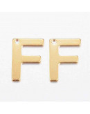 Letra "F". Acero inoxidable. Color dorado. 11x0,8 milímetros. 1 mm perforación. 1 unidad. Letra "F". Acero inoxidable. Color dorado. 11x0,8 milímetros. 1 mm perforación. 1 unidad.