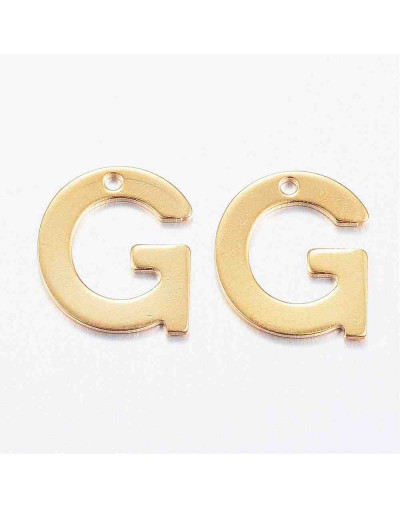 Letra "G". Acero inoxidable. Color dorado. 11x0,8 milímetros. 1 mm perforación. 1 unidad.