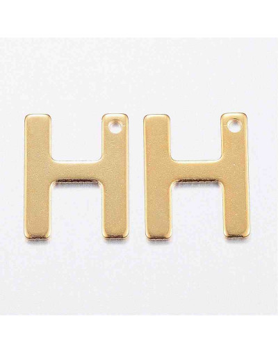 Letra "H". Acero inoxidable. Color dorado. 11x0,8 milímetros. 1 mm perforación. 1 unidad.
