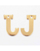 Letra "J". Acero inoxidable. Color dorado. 11x0,8 milímetros. 1 mm perforación. 1 unidad. Letra "J". Acero inoxidable. Color dorado. 11x0,8 milímetros. 1 mm perforación. 1 unidad.
