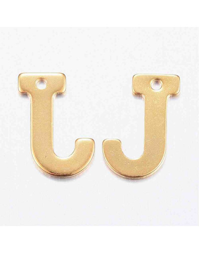Letra "J". Acero inoxidable. Color dorado. 11x0,8 milímetros. 1 mm perforación. 1 unidad.