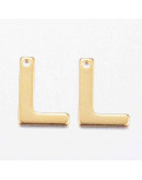 Letra "L". Acero inoxidable. Color dorado. 11x0,8 milímetros. 1 mm perforación. 1 unidad. Letra "L". Acero inoxidable. Color dorado. 11x0,8 milímetros. 1 mm perforación. 1 unidad.