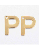 Letra "P". Acero inoxidable. Color dorado. 11x0,8 milímetros. 1 mm perforación. 1 unidad. Letra "P". Acero inoxidable. Color dorado. 11x0,8 milímetros. 1 mm perforación. 1 unidad.