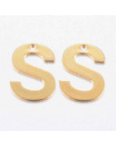 Letra "S". Acero inoxidable. Color dorado. 11x0,8 milímetros. 1 mm perforación. 1 unidad. Letra "S". Acero inoxidable. Color dorado. 11x0,8 milímetros. 1 mm perforación. 1 unidad.