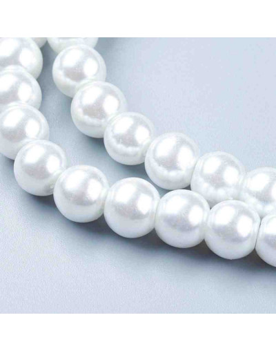 Esfera. Glass Perla. WHITE. 6~7 mm diámetro. 1 mm perforación. 145 unidades hilo (aproximado).