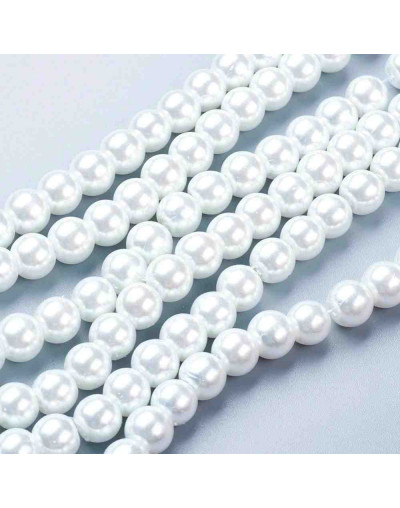 Esfera. Glass Perla. WHITE. 6~7 mm diámetro. 1 mm perforación. 145 unidades hilo (aproximado).