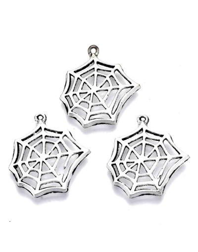 Telaraña. Aleación de cobre. Color plateado. 25x23x3 milímetros. 0,8 mm perforación. 5 unidades.