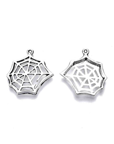 Telaraña. Aleación de cobre. Color plateado. 25x23x3 milímetros. 0,8 mm perforación. 5 unidades.