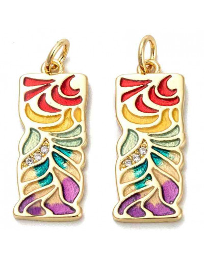 Rectángulo (2). Aleación+Zirconia+Esmalte. Baño 18KGold. 22,5x9x2 mm. 3,6 mm arandela. 1 ud.