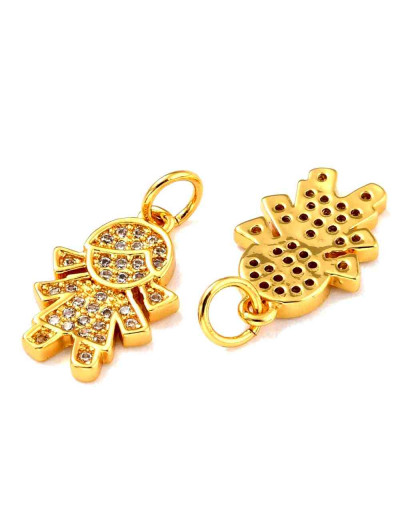 Niña (1). Aleación+Zirconia. Baño 18KGold. 15x10x2 mm. 5 mm arandela. 1 unidad.