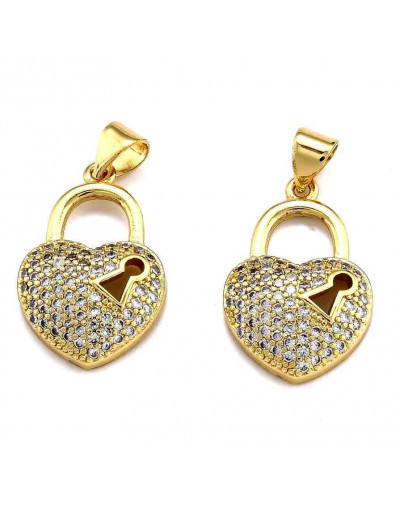 Corazón (2). Aleación+Zirconia. Baño 18KGold. 17,5x10,5x2 mm. 5 mm cierre. 1 ud.