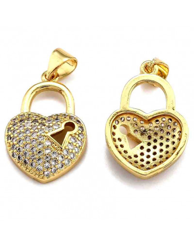 Corazón (2). Aleación+Zirconia. Baño 18KGold. 17,5x10,5x2 mm. 5 mm cierre. 1 ud.