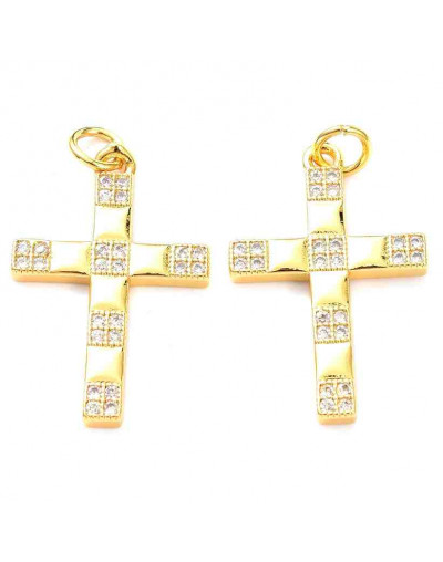 Cruz (1). Aleación+Zirconia. Baño 18KGold. 25x16x2 mm. 5 mm arandela. 1 unidad.