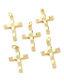 Cruz (1). Aleación+Zirconia. Baño 18KGold. 25x16x2 mm. 5 mm arandela. 1 unidad. Cruz (1). Aleación+Zirconia. Baño 18KGold. 25x16x2 mm. 5 mm arandela. 1 unidad.
