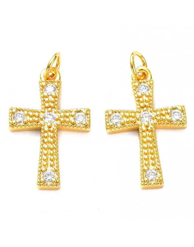 Cruz (2). Aleación+Zirconia. Baño 18KGold. 22X13,5X2,5 mm. 5 mm arandela. 1 unidad.