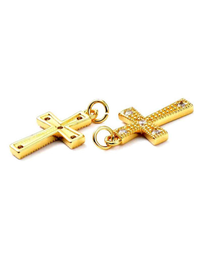 Cruz (2). Aleación+Zirconia. Baño 18KGold. 22X13,5X2,5 mm. 5 mm arandela. 1 unidad.