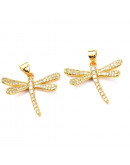Libélula. Aleación+Zirconia. Baño 18KGold. 20x24x3 mm. 5 mm cierre. 1 unidad.