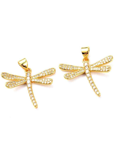 Libélula. Aleación+Zirconia. Baño 18KGold. 20x24x3 mm. 5 mm cierre. 1 unidad.