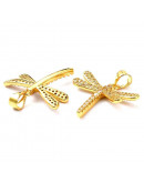 Libélula. Aleación+Zirconia. Baño 18KGold. 20x24x3 mm. 5 mm cierre. 1 unidad.