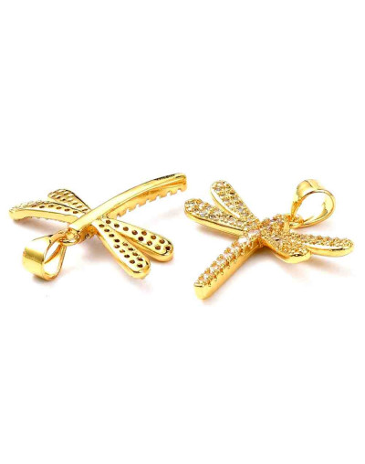 Libélula. Aleación+Zirconia. Baño 18KGold. 20x24x3 mm. 5 mm cierre. 1 unidad.
