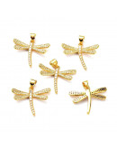 Libélula. Aleación+Zirconia. Baño 18KGold. 20x24x3 mm. 5 mm cierre. 1 unidad.