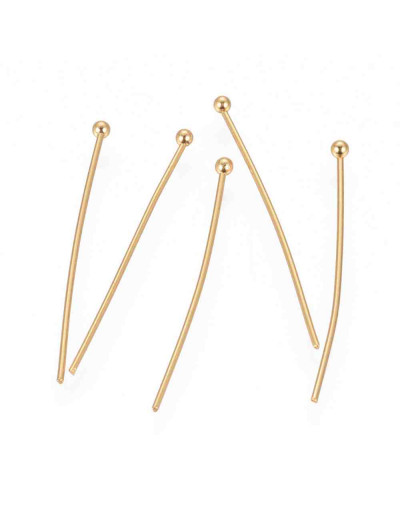 Pin con cabeza. Acero inoxidable. Color dorado. 30x0,7 milímetros. Cabeza: 2 mm. 10 unidades.