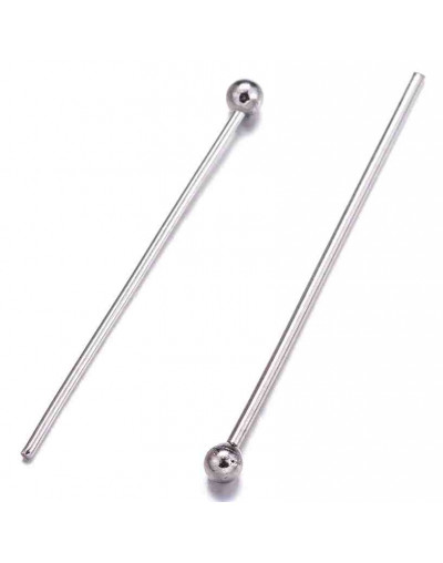 Pin con cabeza. Acero inoxidable. Color plateado. 30x0,7 milímetros. Cabeza: 2 mm. 10 unidades.