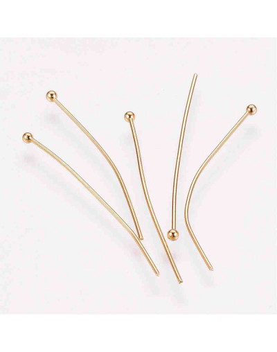 Pin con cabeza. Acero inoxidable. Color dorado. 40x0,7 milímetros. Cabeza: 2 mm. 10 unidades.