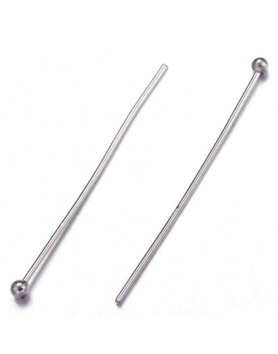 Pin con cabeza. Acero inoxidable. Color plateado. 40x0,7 milímetros. Cabeza: 2 mm. 10 unidades.