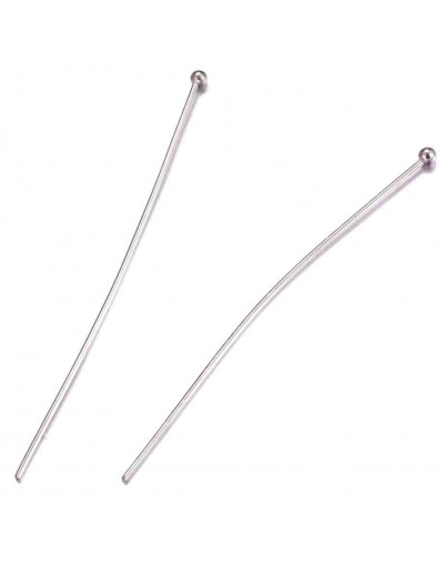 Pin con cabeza. Acero inoxidable. Color plateado. 50x0,7 milímetros. Cabeza: 2 mm. 10 unidades.