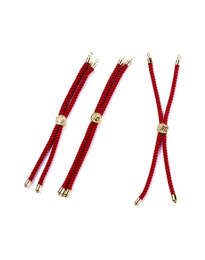 Nylon twist regulable para pulsera. Rojo. Bañado (18kGold). 220x4 mm. 2 mm perforación. 1 ud.