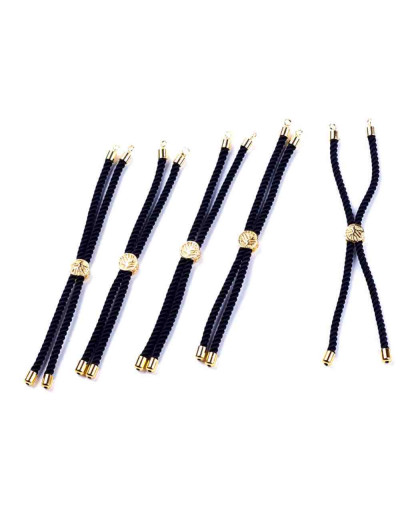 Nylon twist regulable para pulsera. Negro. Bañado (18kGold). 220x4 mm. 2 mm perforación. 1 ud.