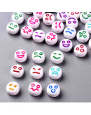 Emoticons varios colores. Moneda blanca. 7 mm diámetro. 1,5 mm perforación. 100 unidades aproximado.