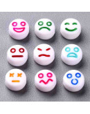 Emoticons varios colores. Moneda blanca. 7 mm diámetro. 1,5 mm perforación. 100 unidades aproximado.