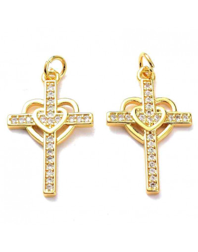 Cruz (4). Aleación+Zirconia. Baño 18KGold. 25,5x16x2 mm. 5 mm arandela. 1 unidad.