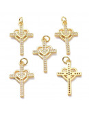Cruz (4). Aleación+Zirconia. Baño 18KGold. 25,5x16x2 mm. 5 mm arandela. 1 unidad. Cruz (4). Aleación+Zirconia. Baño 18KGold. 25,5x16x2 mm. 5 mm arandela. 1 unidad.