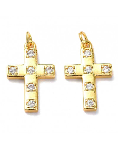 Cruz (5). Aleación+Zirconia. Baño 18KGold. 22x14x2 mm. 5 mm arandela. 1 unidad.