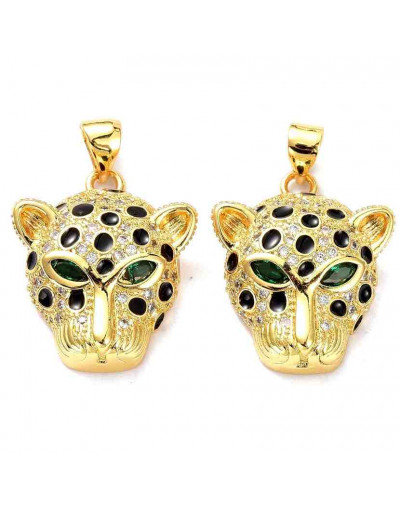 Leopardo. Aleación+Zirconia. Baño 18KGold. 22x18x6 mm. 5 mm cierre. 1 unidad.