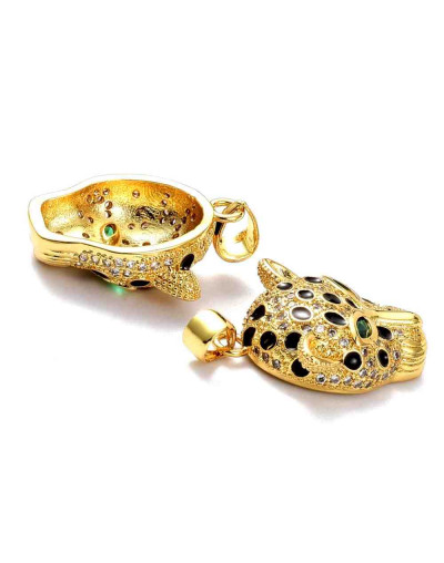 Leopardo. Aleación+Zirconia. Baño 18KGold. 22x18x6 mm. 5 mm cierre. 1 unidad.