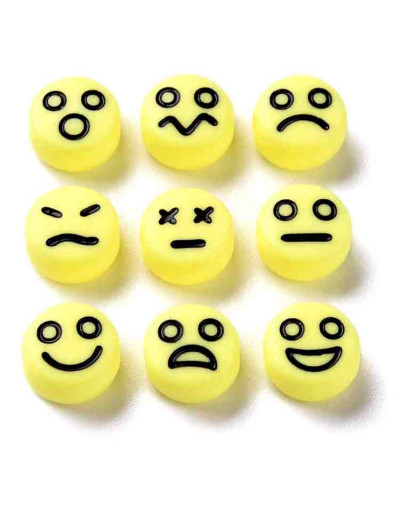 Emoticons negro. Moneda amarilla. 7 mm diámetro. 1,5 mm perforación. 100 unidades aproximado.