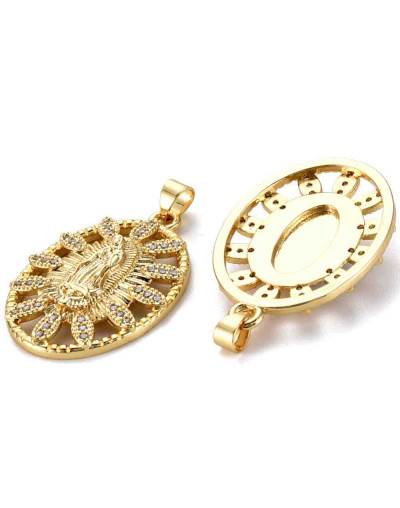 Virgen (1). Aleación+Zirconia. Baño 18KGold. 33x24x5 mm. 5 mm cierre. 1 unidad.