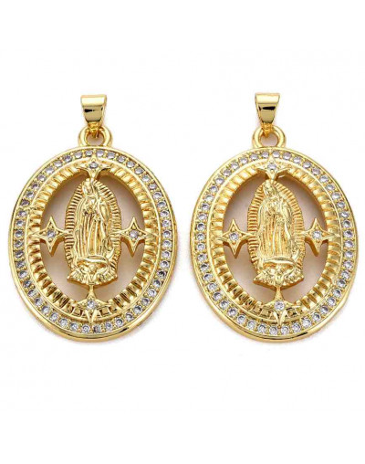 Virgen (2). Aleación+Zirconia. Baño 18KGold. 33x24x5 mm. 5 mm cierre. 1 unidad.