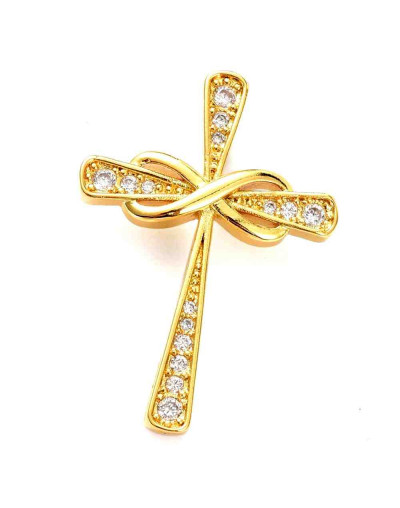 Cruz (6). Aleación+Zirconia. Baño 18KGold. 30,5x21x3 mm. 3 mm perforación. 1 unidad.