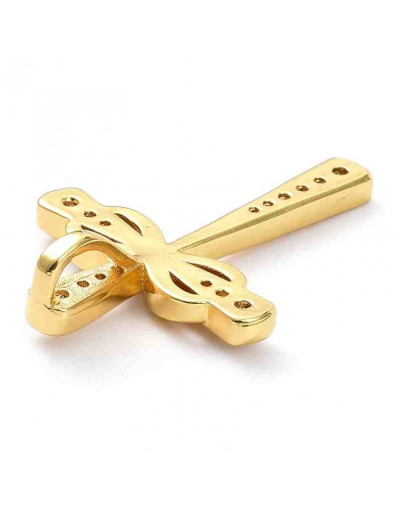 Cruz (6). Aleación+Zirconia. Baño 18KGold. 30,5x21x3 mm. 3 mm perforación. 1 unidad.