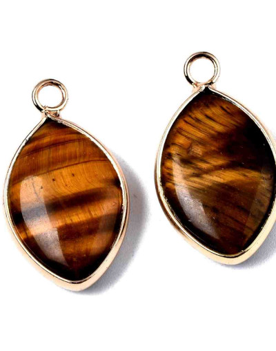 Ojo de tigre + bronce. Ovalado. 25x14x5,5 milímetros. 2,5 mm perforación. 1 unidad.