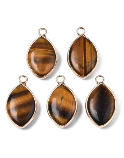 Ojo de tigre + bronce. Ovalado. 25x14x5,5 milímetros. 2,5 mm perforación. 1 unidad.