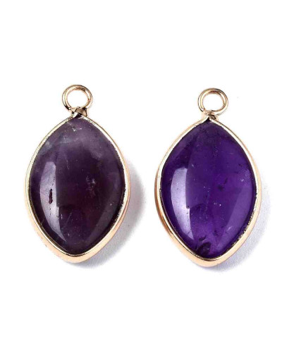 Amatista + bronce. Ovalado. 25x14x5,5 milímetros. 2,5 mm perforación. 1 unidad.
