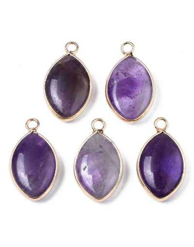 Amatista + bronce. Ovalado. 25x14x5,5 milímetros. 2,5 mm perforación. 1 unidad.