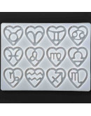 Moldes de silicona. Para resina. Zodiaco+corazón. 200x165x9 mm. 1,2 mm perforación. Signo: 46x49 mm. Moldes de silicona. Para resina. Zodiaco+corazón. 200x165x9 mm. 1,2 mm perforación. Signo: 46x49 mm.