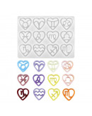 Moldes de silicona. Para resina. Zodiaco+corazón. 200x165x9 mm. 1,2 mm perforación. Signo: 46x49 mm. Moldes de silicona. Para resina. Zodiaco+corazón. 200x165x9 mm. 1,2 mm perforación. Signo: 46x49 mm.